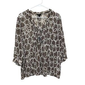 Banana Republic Sheer Brown & White Circle Pattern Blouse L